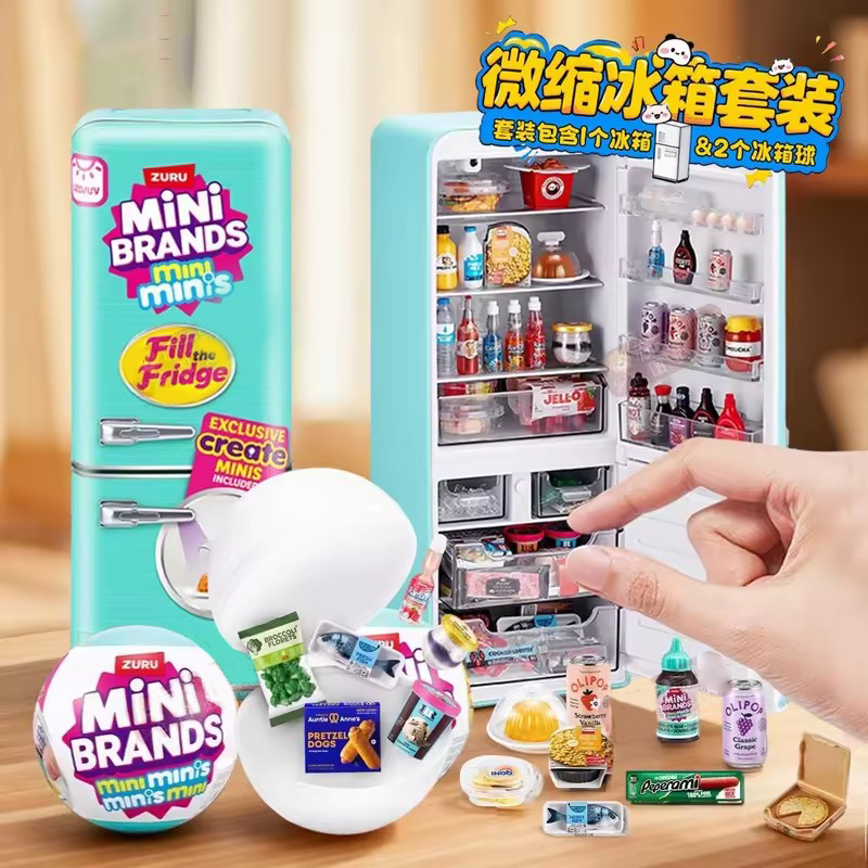 Miniature Baking Kitchen - LEDライト付きミニ冷蔵庫おもちゃセット、ミニフード付きハウスミニ冷蔵庫、マイクロキッチンシーンデコレーション、ごっこ遊びギフト ﻿