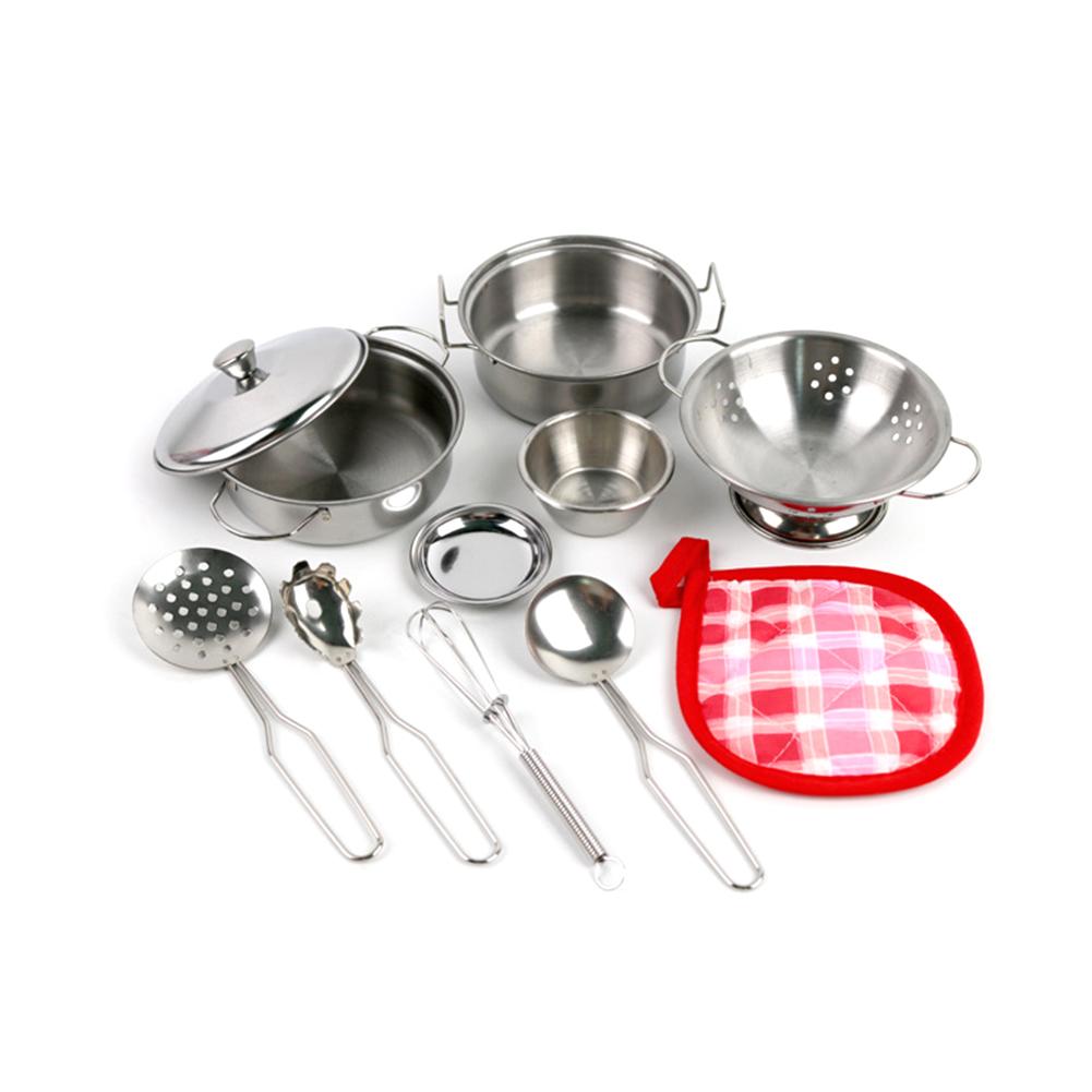 Kitchen Baking Pan Set - キッチンごっこ遊びアクセサリーおもちゃ、ステンレス製調理器具鍋フライパン付きキッズキッチンおもちゃセット、ミニクッキングゲーム鍋シャベル