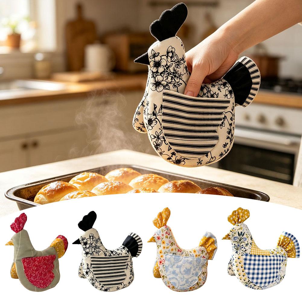 Kitchen Baking Pan Set - 手作りの鶏型オーブンミット＆鍋つかみセット、耐熱キッチン手袋と鍋敷き、ベーキングやキッチン作業用の調理アクセサリー