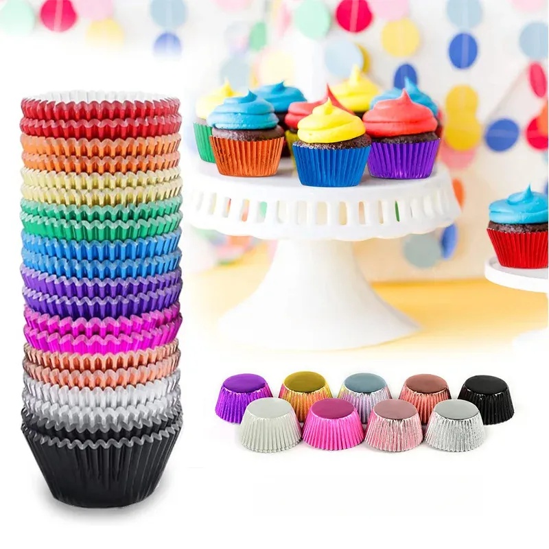 Kitchen Baking Set - 金箔カップケーキライナー100枚セット、多機能ケーキカップキッチン用品、家庭でのベーキング作業に最適なツール