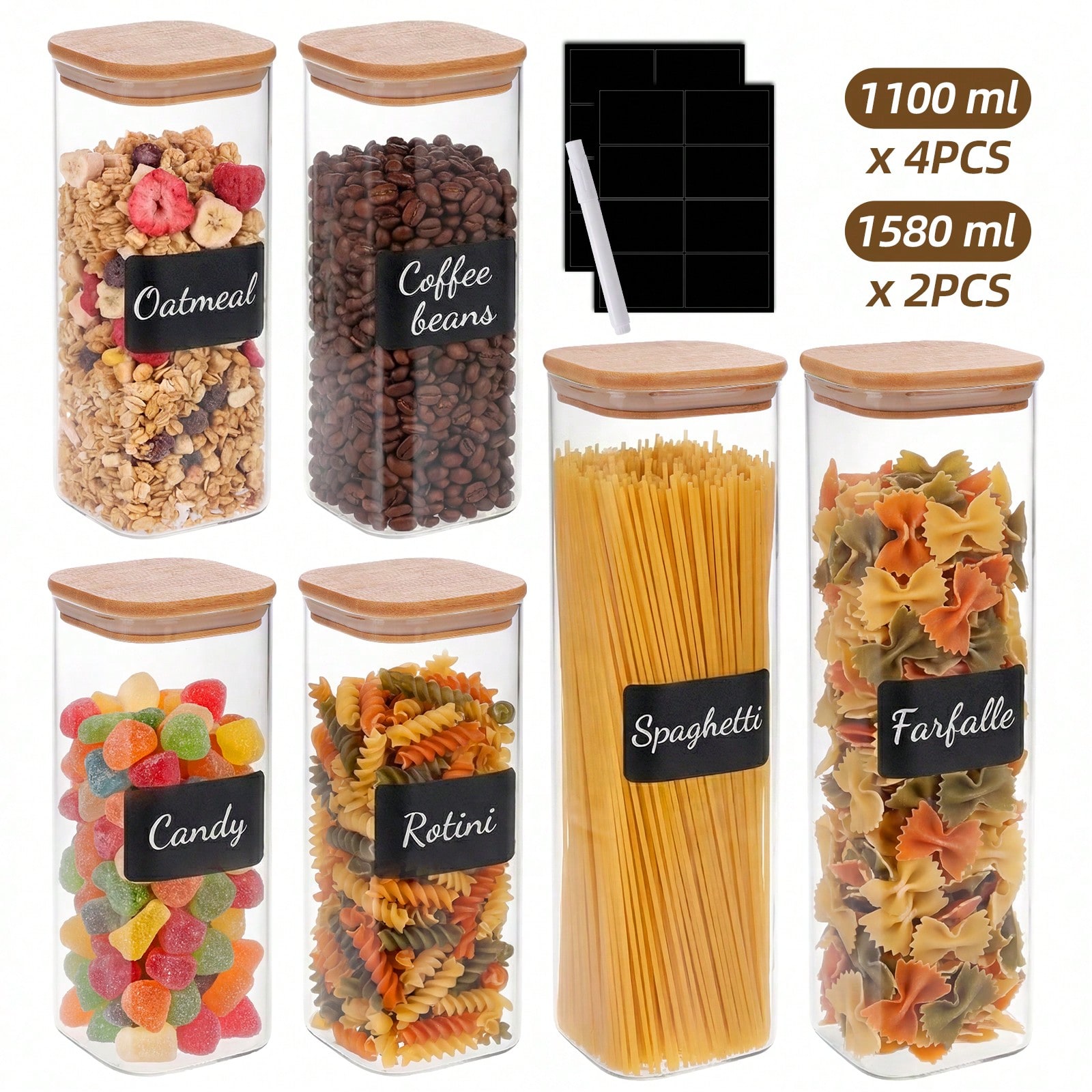 6/12個入りガラス製食品保存容器（蓋付き）、小麦粉、砂糖、 - Kitchen Baking Containers のレビューと価格