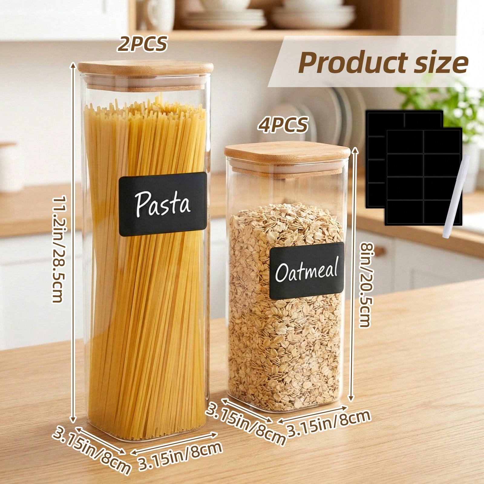 6/12個入りガラス製食品保存容器（蓋付き）、小麦粉、砂糖、 - Kitchen Baking Containers のレビューと価格