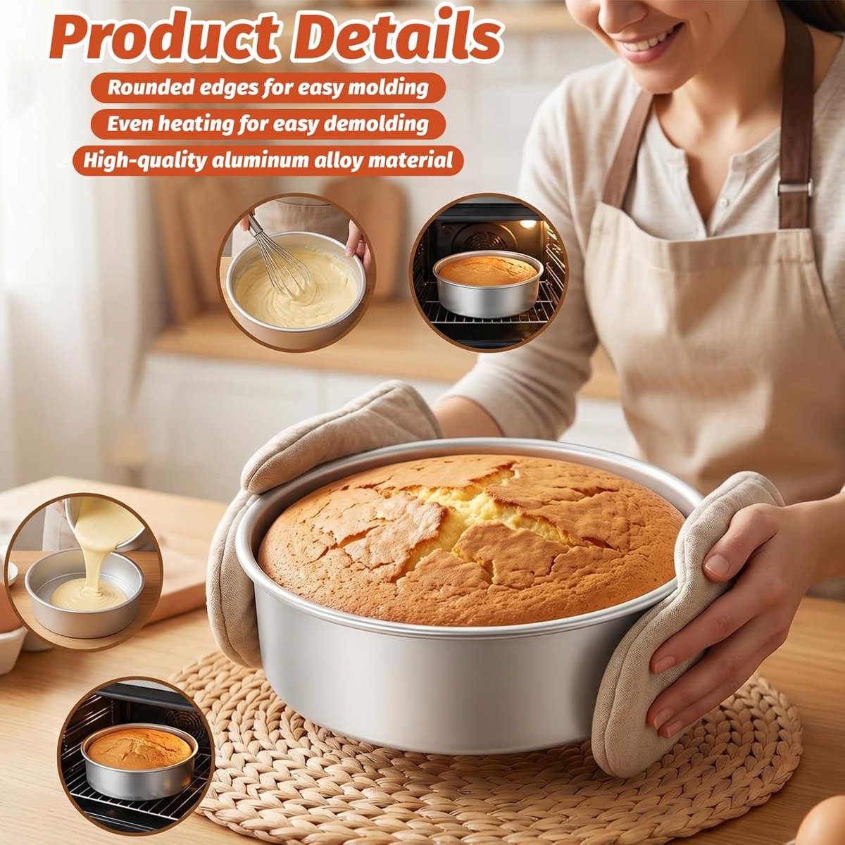 固定底ケーキ型セット アルミ製ノンスティック 4/6/8/1 - Kitchen Baking Pan Set のレビューと価格