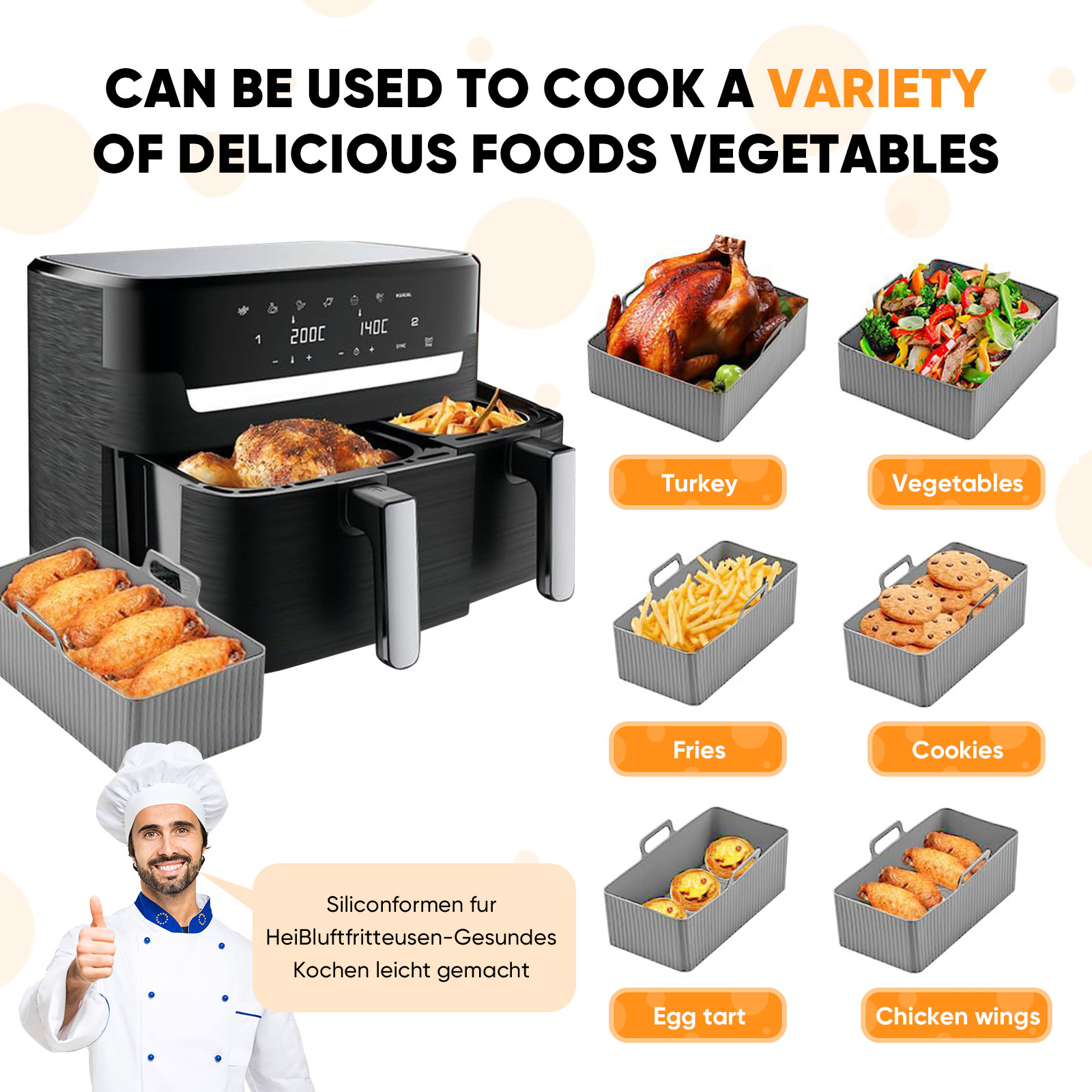 再利用可能なシリコンエアフライヤーマット、ベーキングパン型、 - Kitchen Baking Pan Set のレビューと価格
